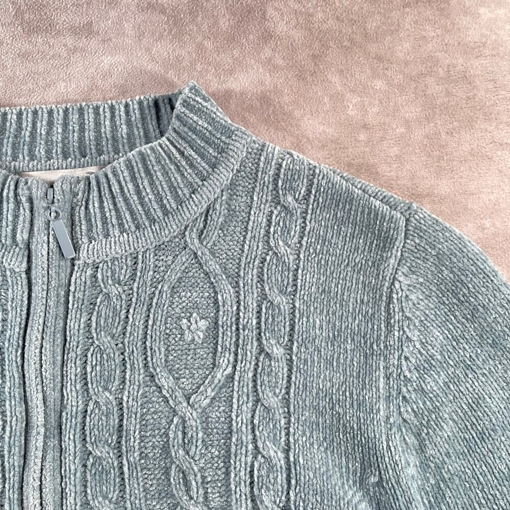 Vintage Alfred Dunner Grandma Style Patterned Cozy Blue Full Zip Sweater - Picture 4 of 6